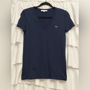 Lacoste Women's Dark Blue V-Neck Tee